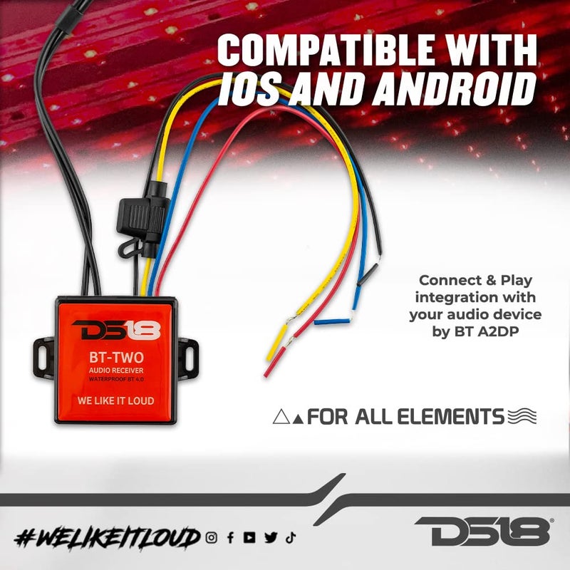 DS18 BT-Two Bluetooth Receiver - IP65 Waterproof Rated, BT 4.0, Remote Trigger Output, Stero Male RCA Output - Allows Connect & Play Integration to Your Audio Device - Image 2